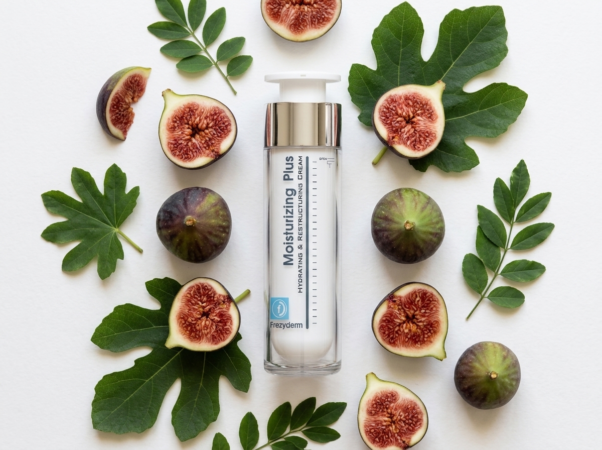 MOISTURIZING PLUS 50 ml Frezyderm junto a higos y hojas verdes
