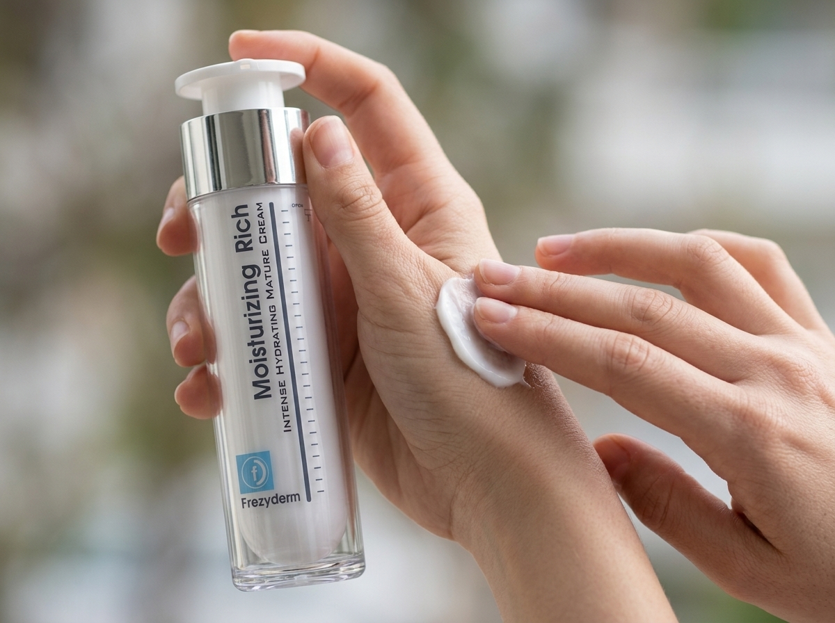 Dorso de la mano con una muestra de la crema MOISTURIZING RICH Frezyderm