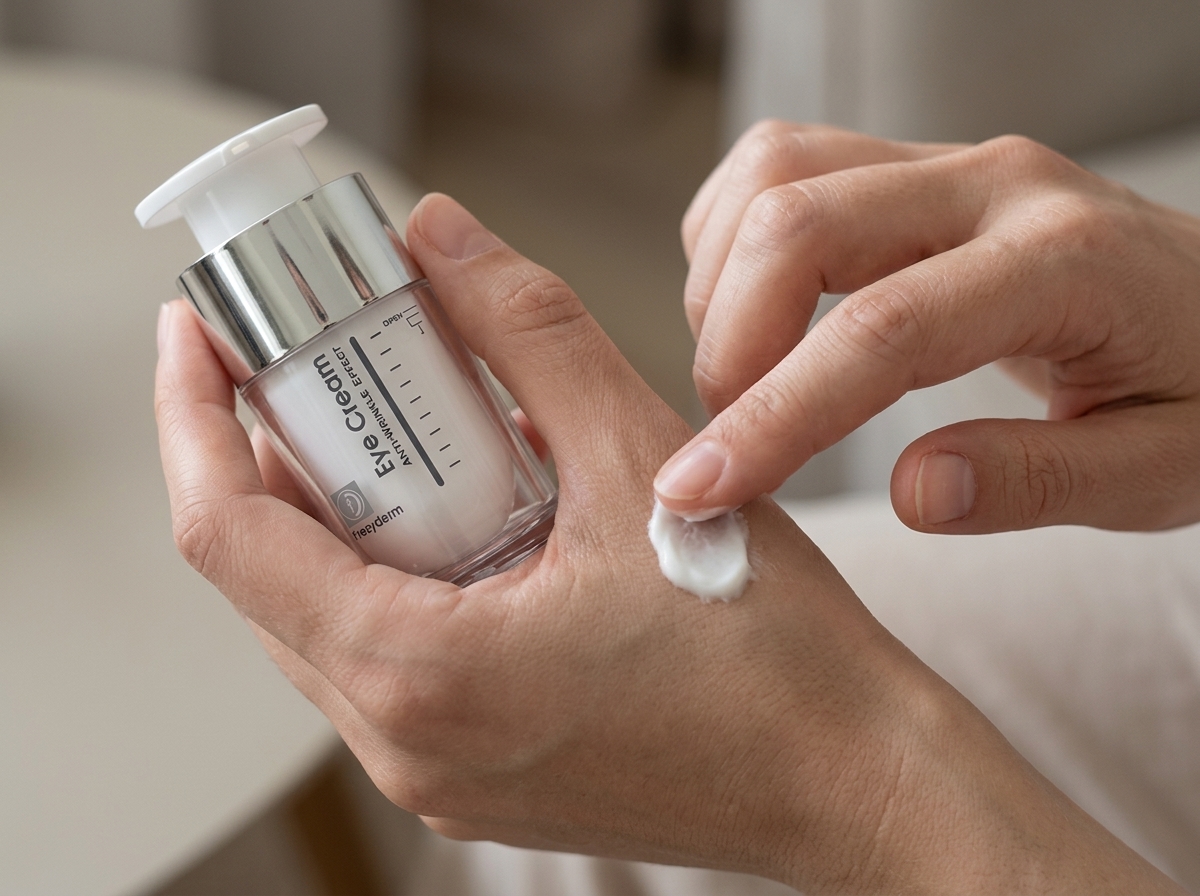Piel debajo del ojo con una muestra de EYE CREAM Frezyderm