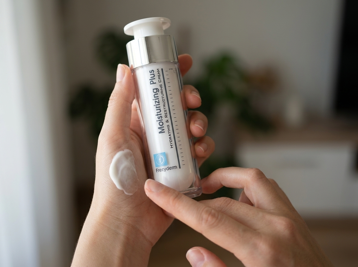 Dorso de la mano con una muestra de la crema MOISTURIZING PLUS Frezyderm