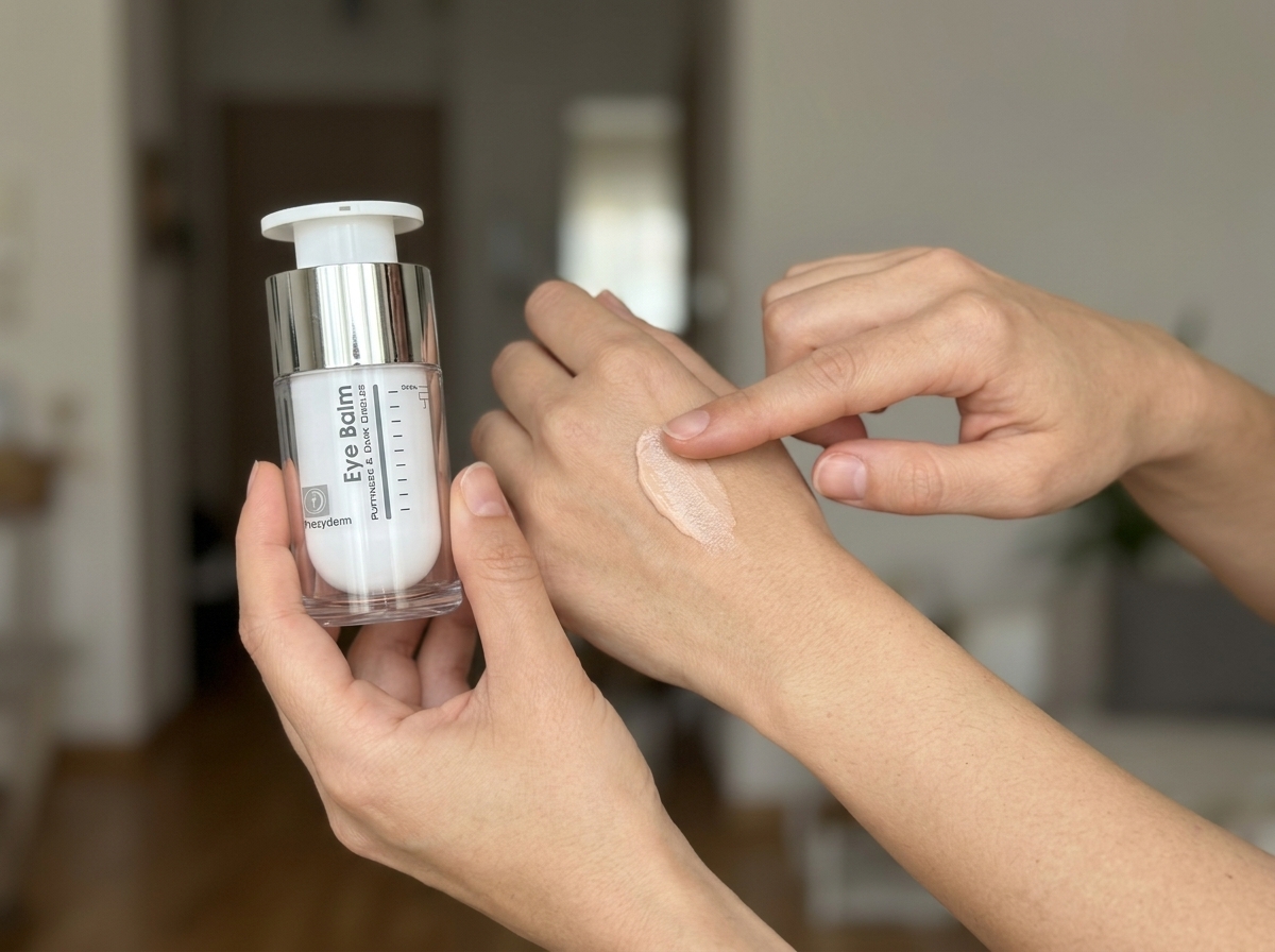 Piel debajo del ojo con una muestra de COLOR EYE BALM Frezyderm
