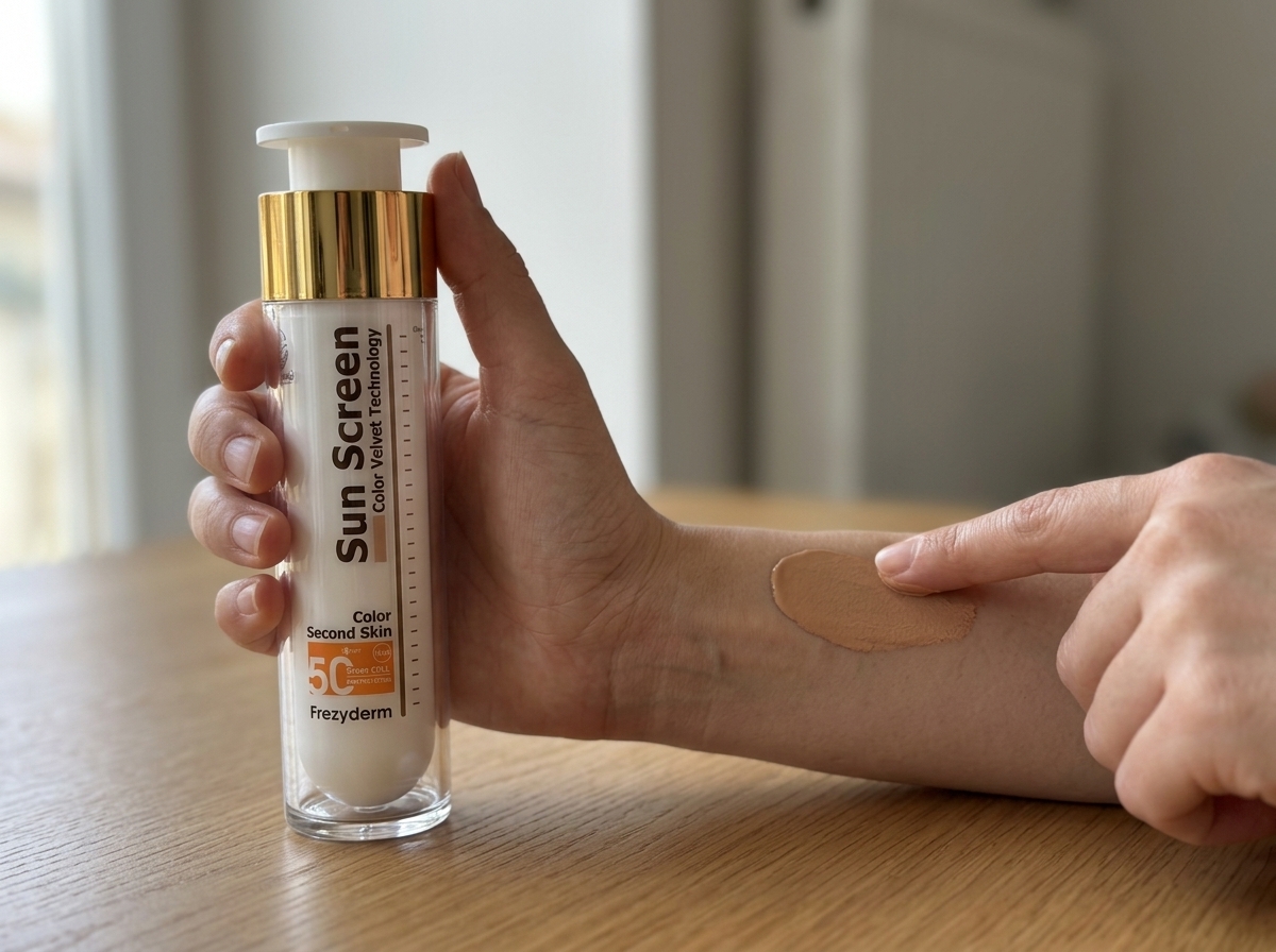 Aplicación de VELVET FACE COLOR SPF 50+ Frezyderm sobre el antebrazo