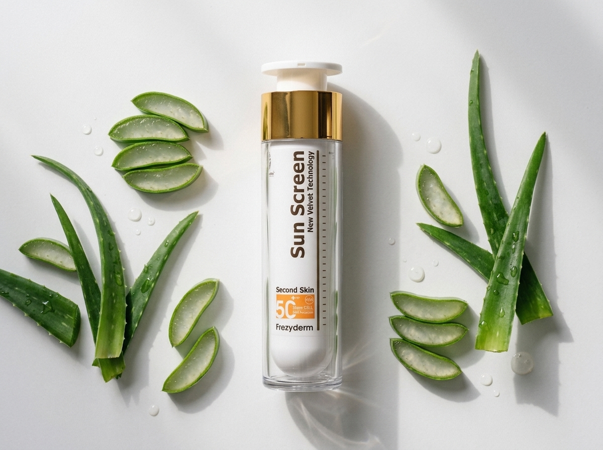 VELVET FACE CREAM SPF 50+ 50 ml Frezyderm junto a hojas de aloe