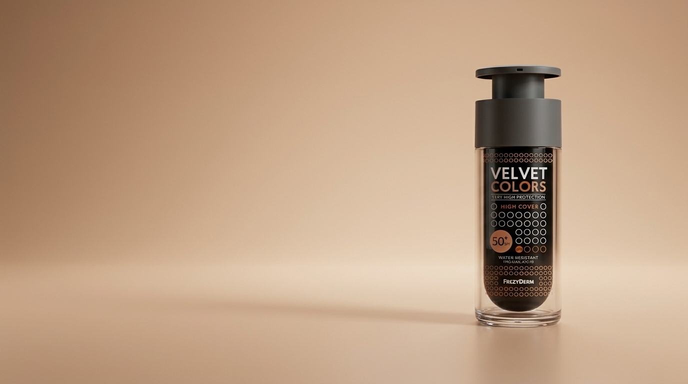 Banner de VELVET COLORS HIGH COVER SPF 50+ 30 ml Frezyderm, maquillaje de alta cobertura